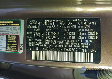 2014 Hyundai Santa Fe Gls/Limited from USA, damaged, VIN KM8SM4HF8EU046202